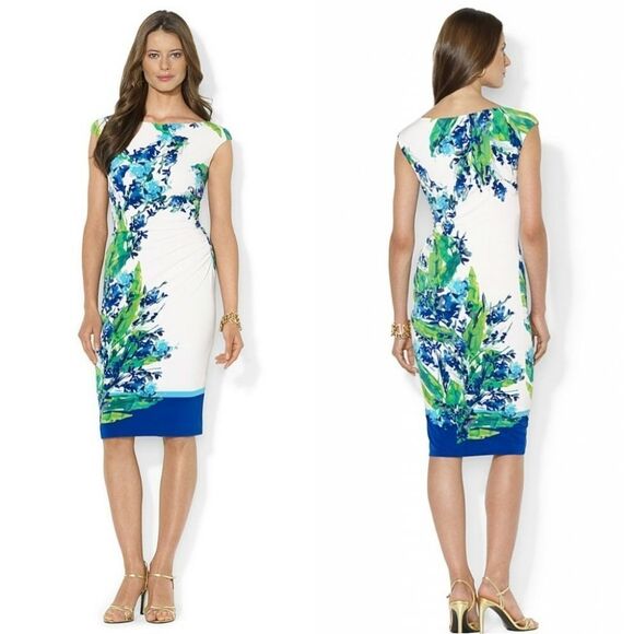 New! RALPH LAUREN Women's Floral Print Stretch Jersey Sheath Dress Size 6 - Picture 1 of 4